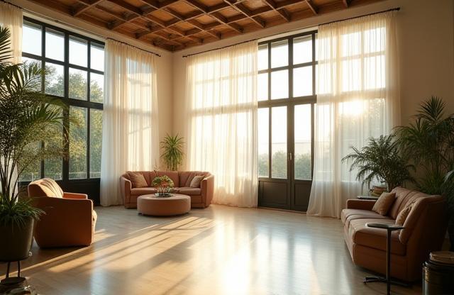Photo of the studio area with large windows and natural light